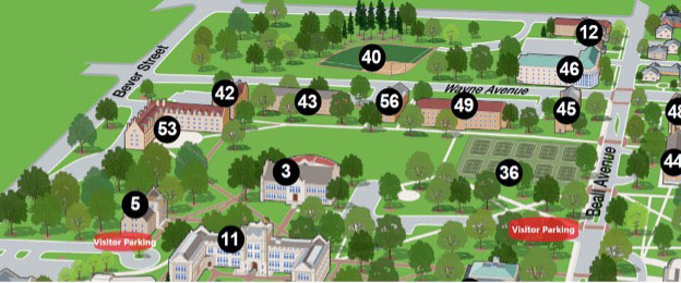 image of campus map showing visitor parking areas for the College of Ƶ Art Museum